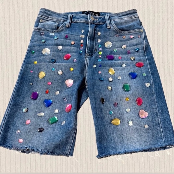 NWOT Reworked Jeweled Just Black Denim Jorts | Size 27 - Picture 2 of 6